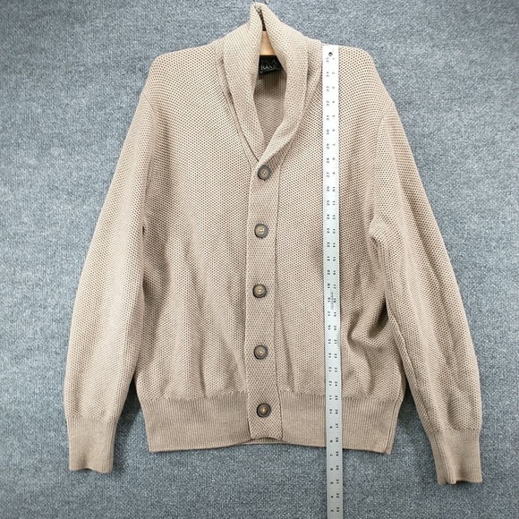 Jos. A. Bank Mens Knit Cardigan Sweater Tan Large Long Sleeve Regular Fit Cotton - Picture 10 of 12